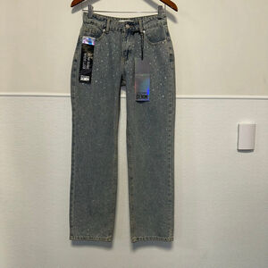 Women's Love Soho Light Blue Rhinestone Low Rise Wide Leg Jeans Size 0 NWT NEW